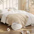 5 Pieces King Comforter Set with Cotton Waffle Throw Blanket