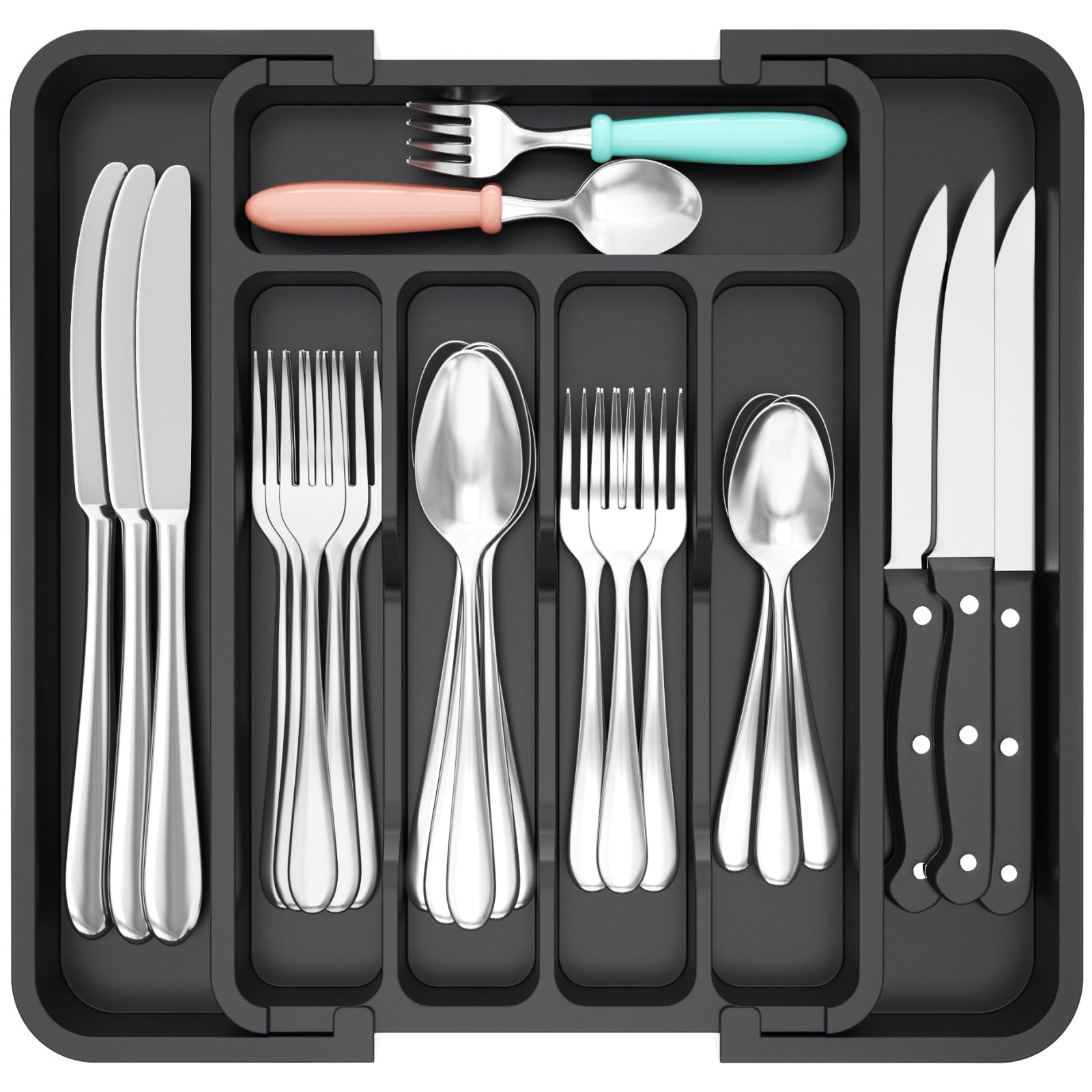 Black Silverware Drawer Organizer