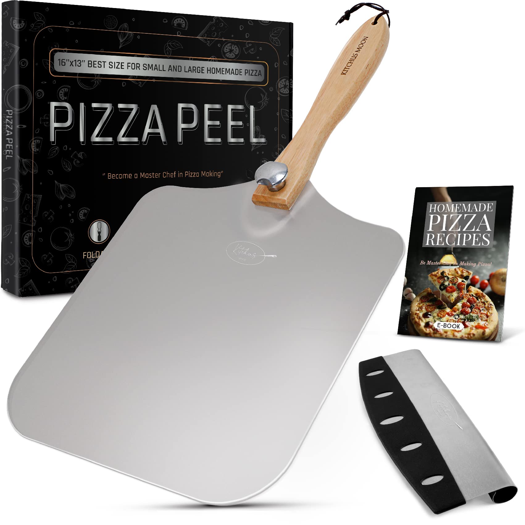 Aluminum Metal Pizza Peel with Stainless Steel Pizza Cutter