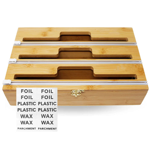 3-in-1 Premium Bamboo Aluminum Foil & Plastic Wrap Dispenser